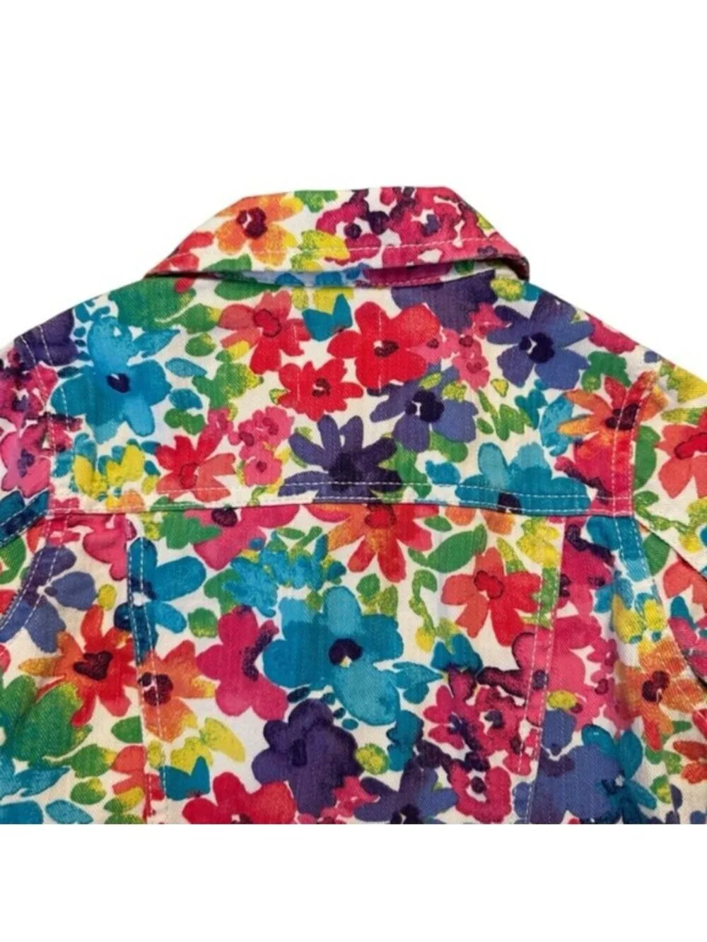 1989 Place | Kids Girl Red & Blue Floral Color Full Denim Jacket Size Small